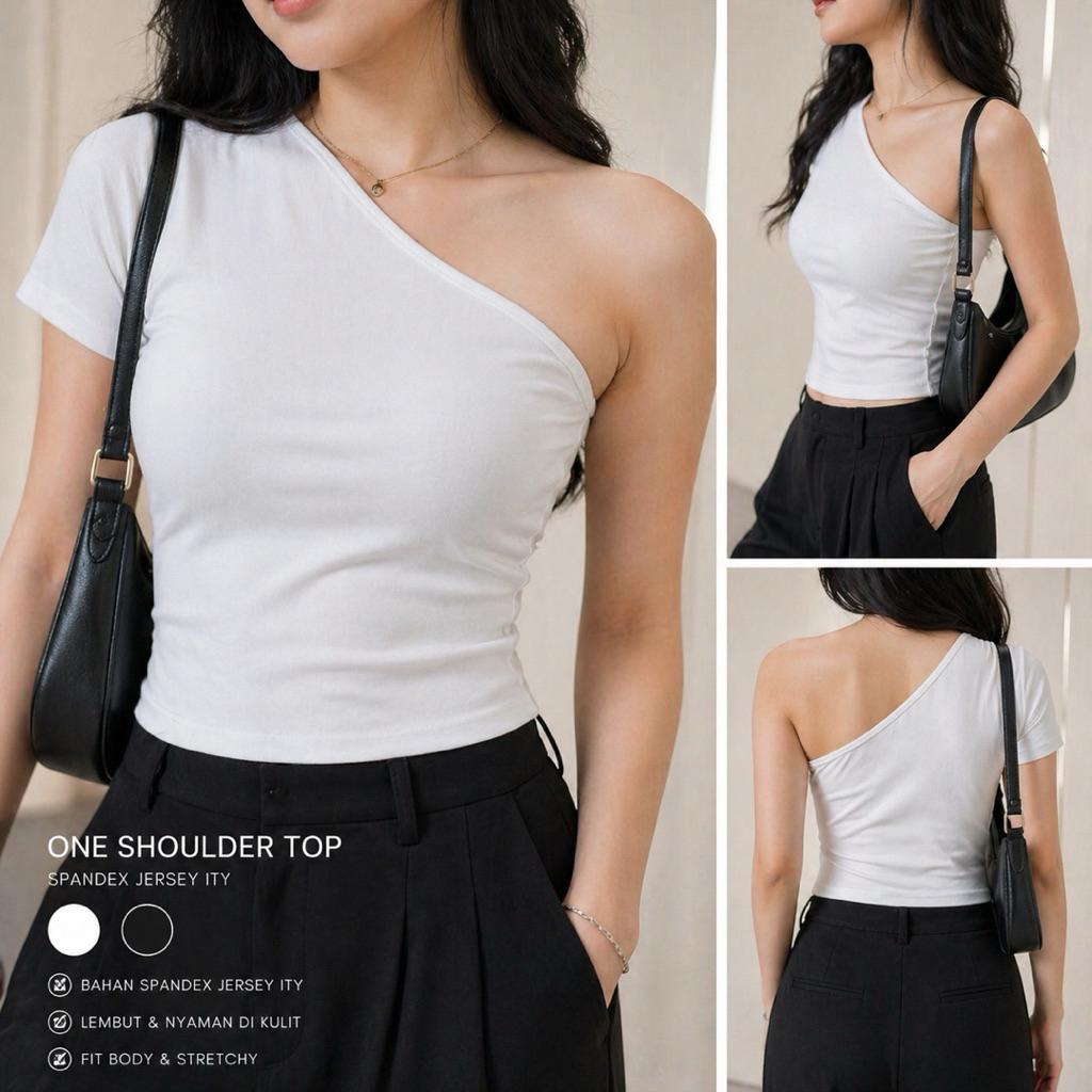 Scotteshop - Grace Korean Top One Shoulder Crop Top One Shoulder Spandek Jersy 014