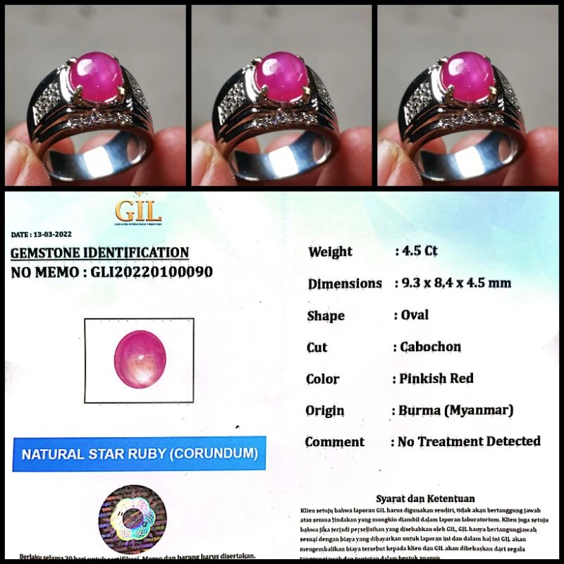 CINCIN BATU RUBY BURMA STAR FATKWA DUPER MULUS INCLUDE MEMO