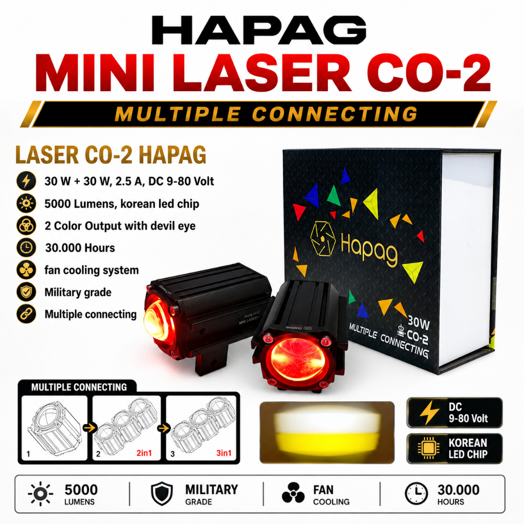 Lampu Tembak Mini Laser Co-2 Hapag 30 Watt Plus Demon Eyes Lampu tembak 1 Mata Co2 Hapag