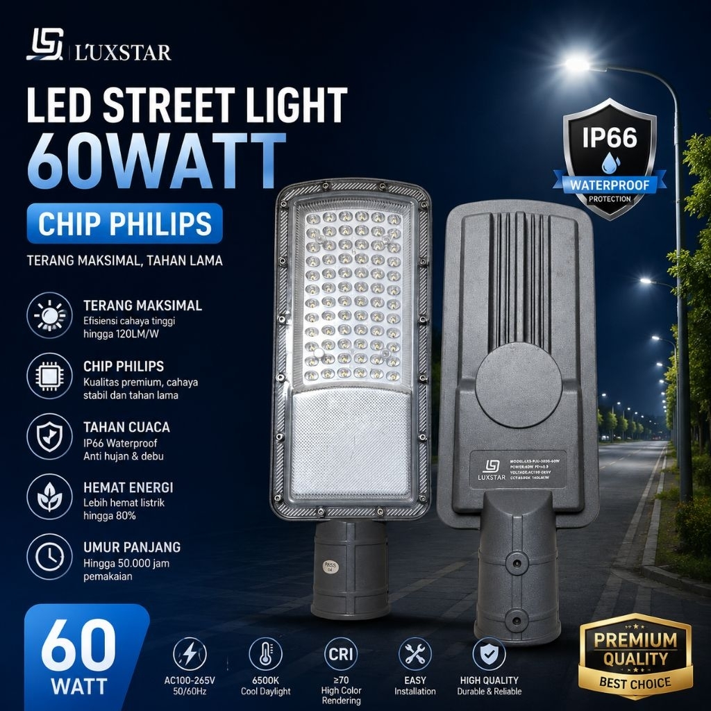 LAMPU PJU luxstar LED , CHIP PHILIPS 3030 60W 100W 150W 200W 300W