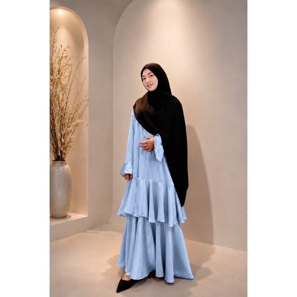 ZAHA Dress Muslim Abaya Populer Premium Rempel Satin Silk