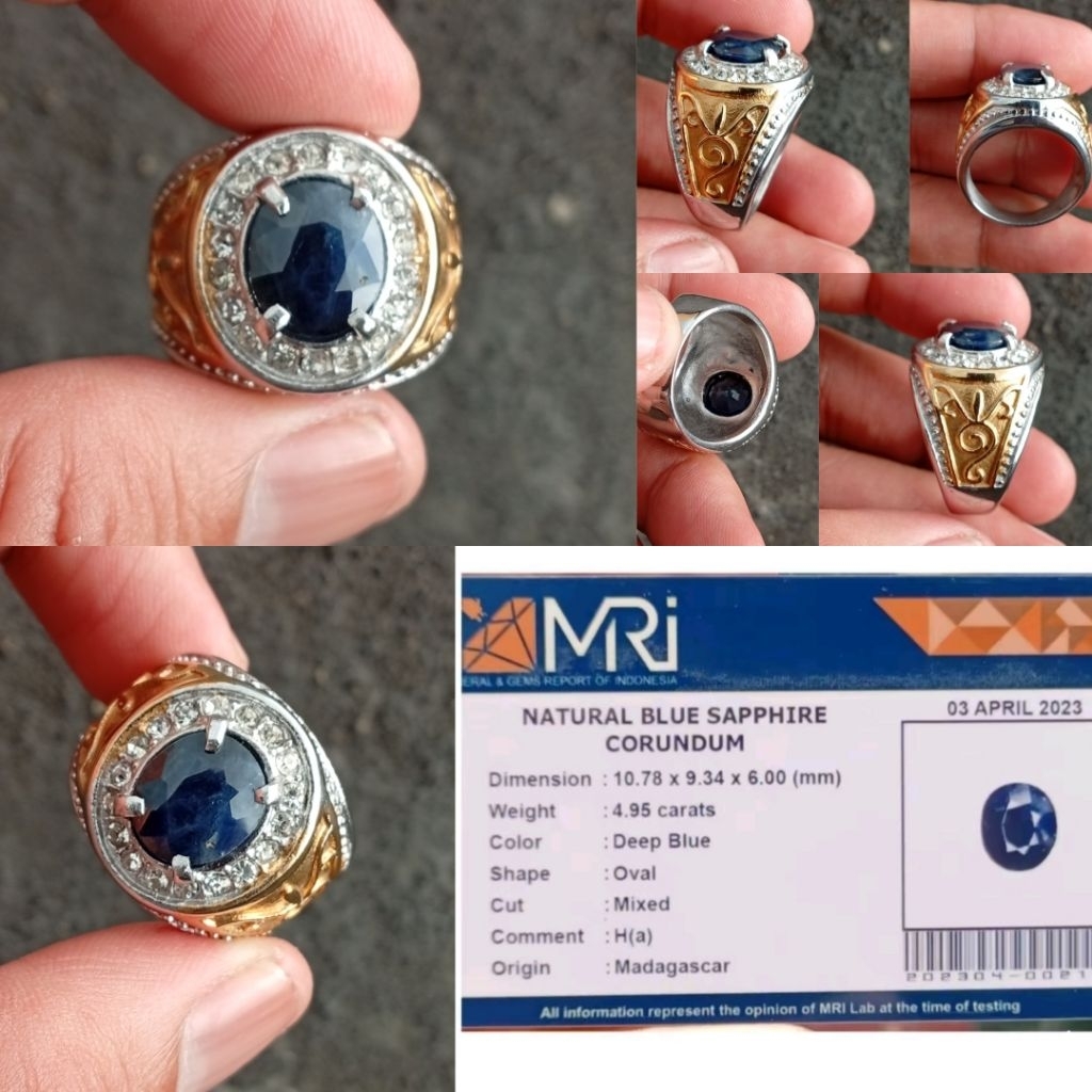 Blue Sapphire Madagaskar 4.95 ct memo MRI ring Titanium