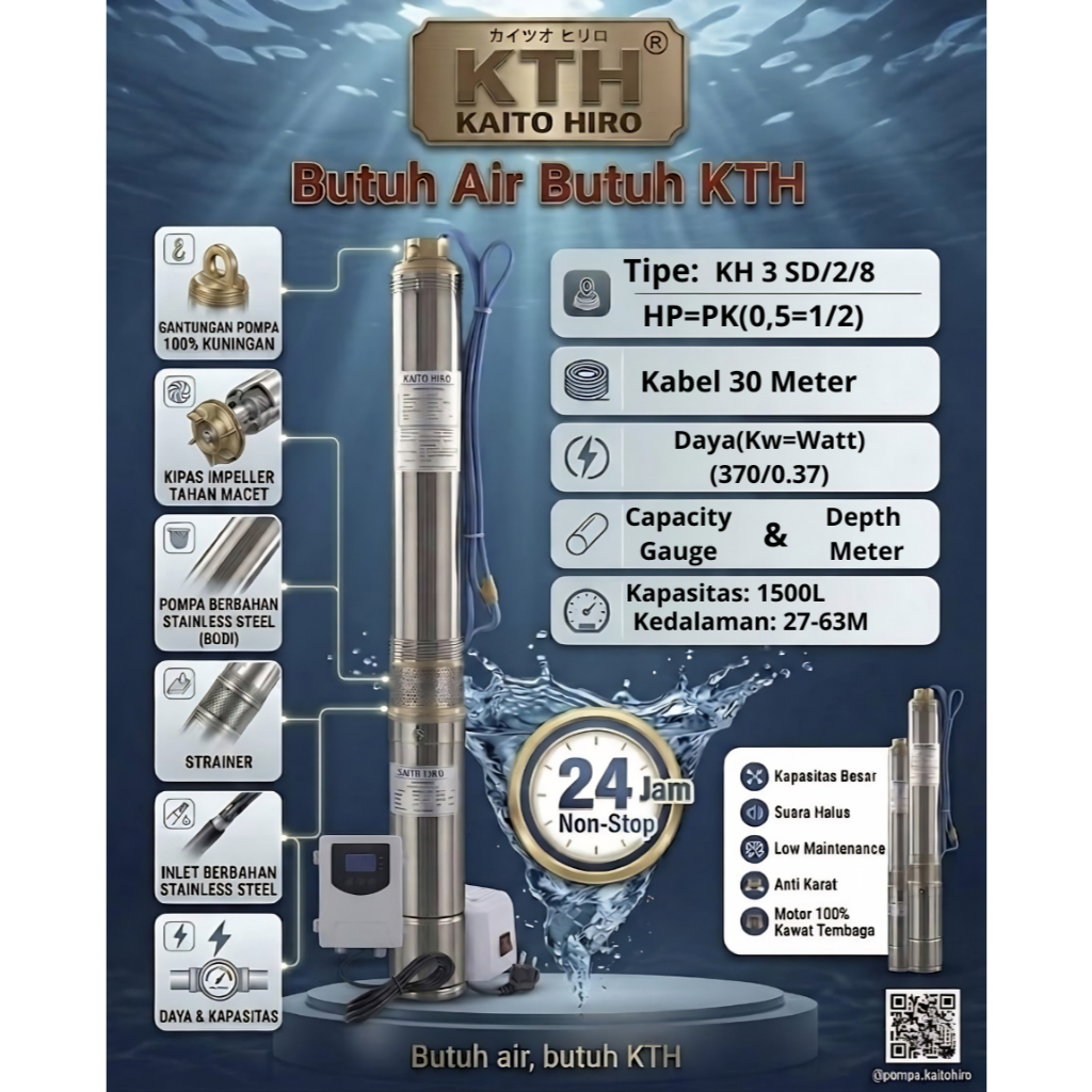 Pompa submersible KH 3 Inc 0,5 HP Kaito Hiro + 30 METER