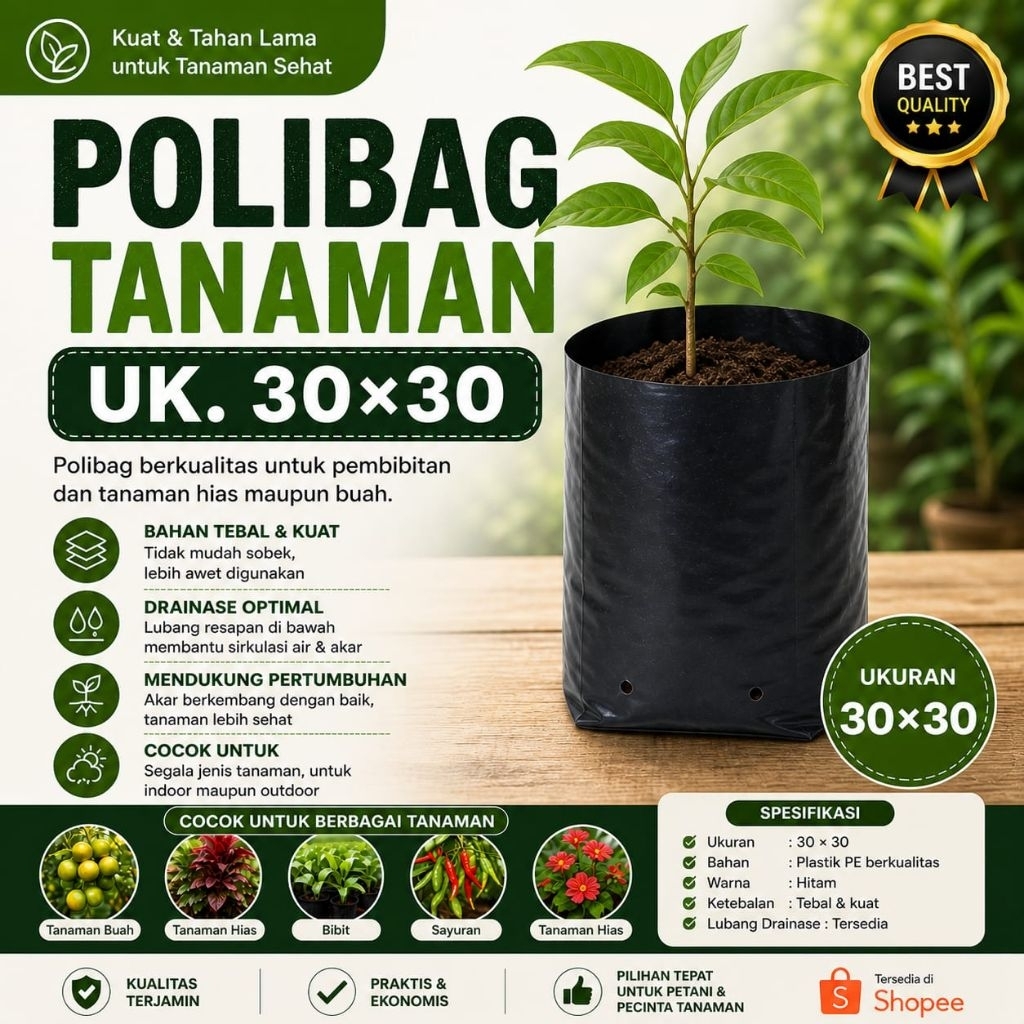 polybag tanaman UK 30x30 bagan tebal | isi 100pcs | Polybag plastik