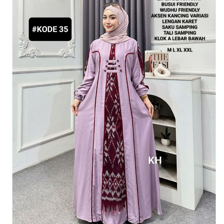 Gamis Twill Ori Kombinasi Etnik Tenun Songket Premium Dress Rayon Twill Terbaru Anjanistore