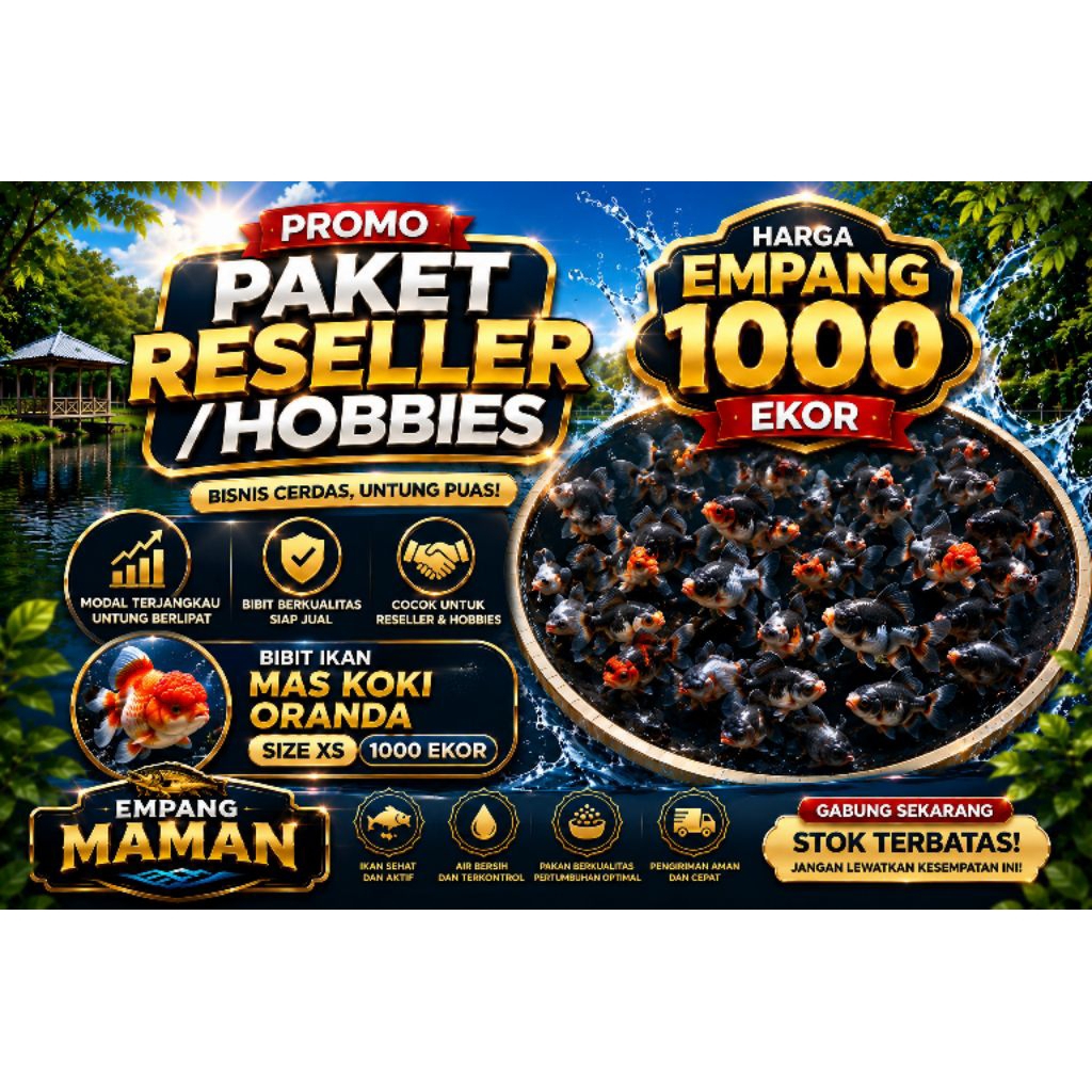 KHUSUS INSTANT SAME-DAY PAKET 1000 EKOR  BIBIT IKAN MAS KOKI ORANDA STOCK TERBATAS