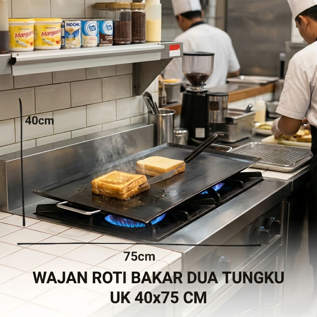 Wajan Roti Bakar 2 Tungku Ukuran 40x75 Cm / Wajan Panggang Barbeque / Wajan Anti Lengket Jumbo Termu