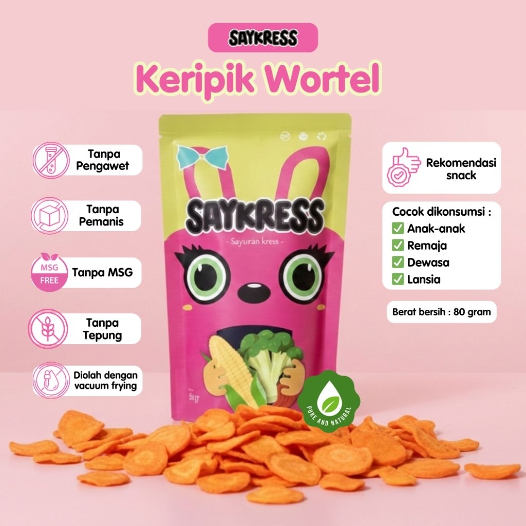 Snack Anak Keripik Sayur Wortel Asli Crispy 80 gr