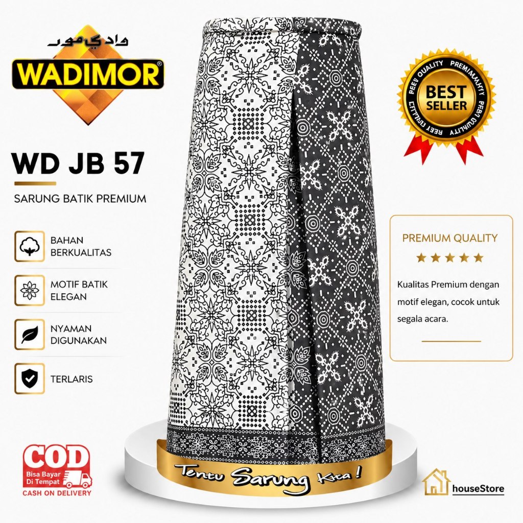 Sarung Wadimor Kain Tenun Polos Hitam Putih – Kain Katun Premium Souvenir & Hadiah