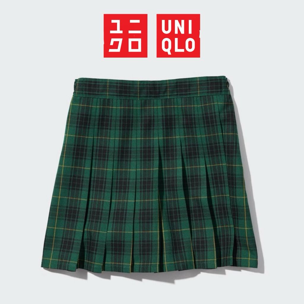UNIQLO Girls Checked Pleated Mini Skirt Olive Green Tartan Plaid Tennis Mini Skirt Casual Short Skir