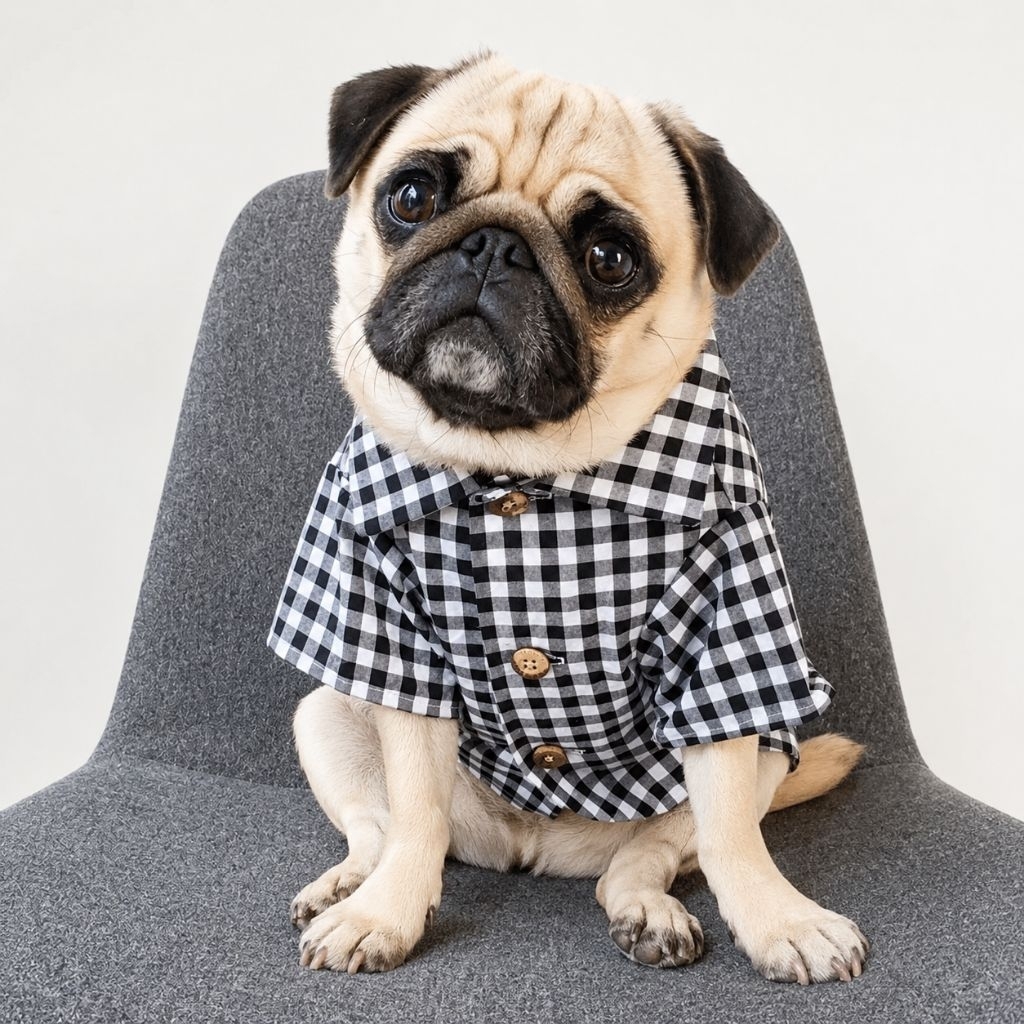 Migo Design 43 Baju Kemeja Kotak Hitam Katun Kasual Simple / Pakaian AnaBul Kucing Anjing Hewan Peli