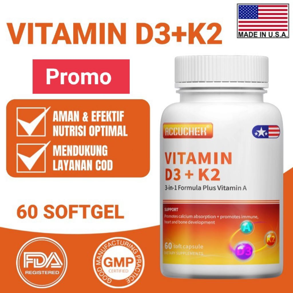 Vitamin D3 + K2 5000 IU Original USA untuk perawatan jantung otot tulang dan imunitas sistem kekebal
