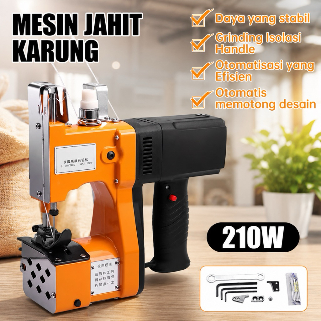 Mesin Jahit Karung Portable 210W Otomatis Heavy Duty Penjahit Karung Elektrik