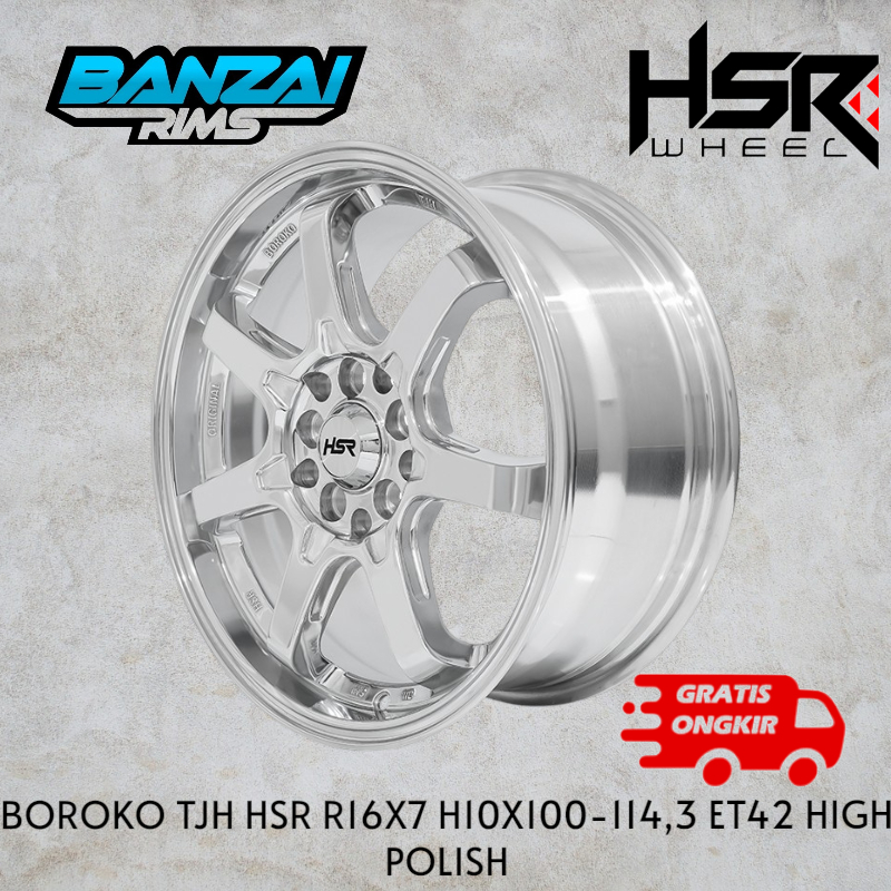 Velg hsr boroko tjh r16 warna polish lubang 5x100 dan 5x114,3 velg racing model palang r16 velg te37