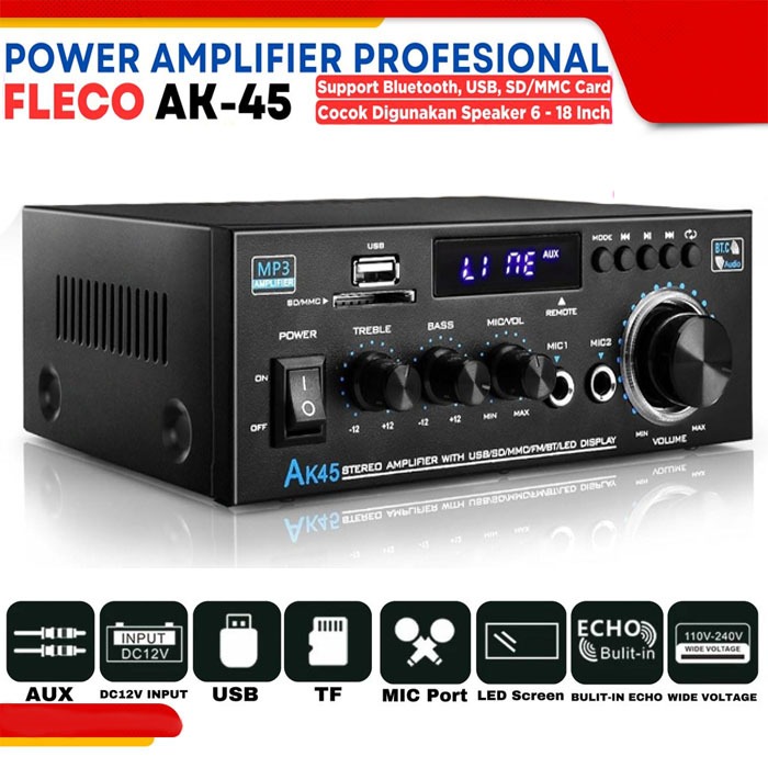 Fleco Ak-45 12volt Compact Size Audio power Amplifier Portable Sound Amplifier