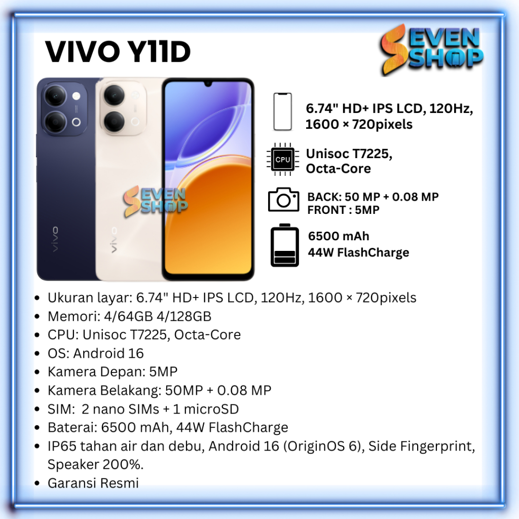 VIVO Y11D RAM 4/64GB 4/128GB GARANSI RESMI 12 BULAN