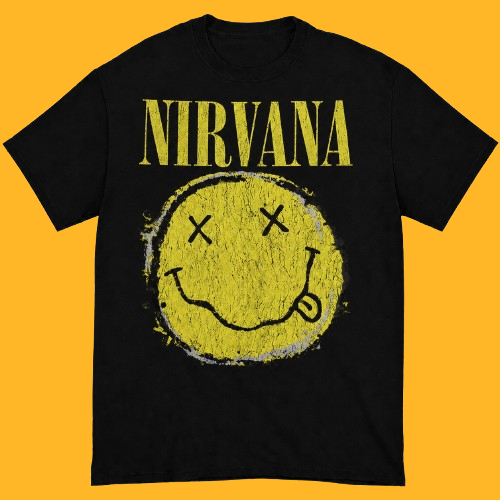 Kaos Band NIRVANA Worn Out Smiley Vintage Retro - T-Shirt Reguler & Boxy Unisex Baju band Merchandis