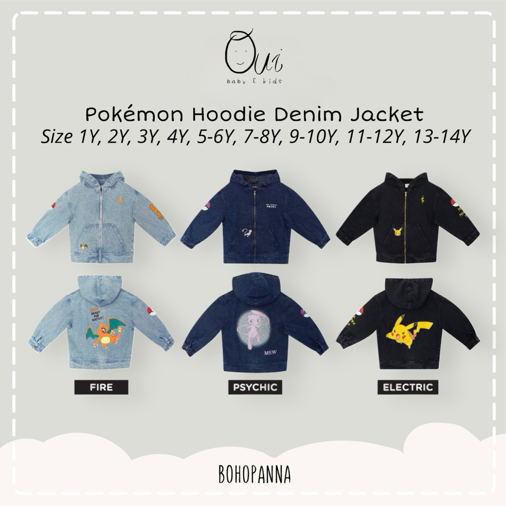 Bohopanna x Pokemon Hoodie Denim Jacket / jaket jeans anak unisex 1-14 tahun