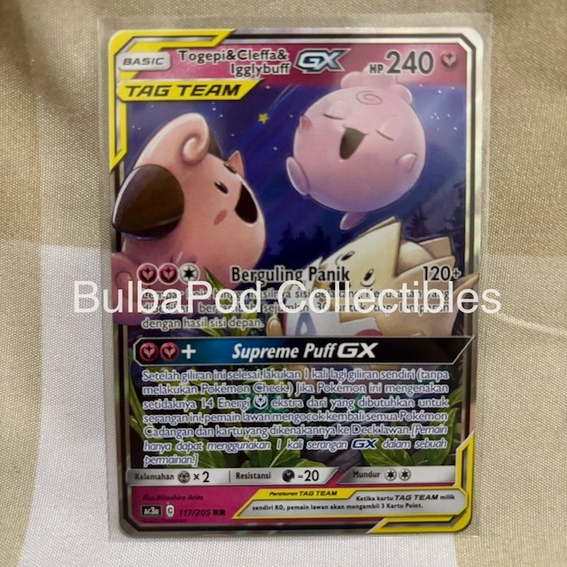 Pokemon TCG Indonesian Togepi & Cleffa & Igglybuff GX AC3a 117/205 RR Koleksi TAG TEAM A