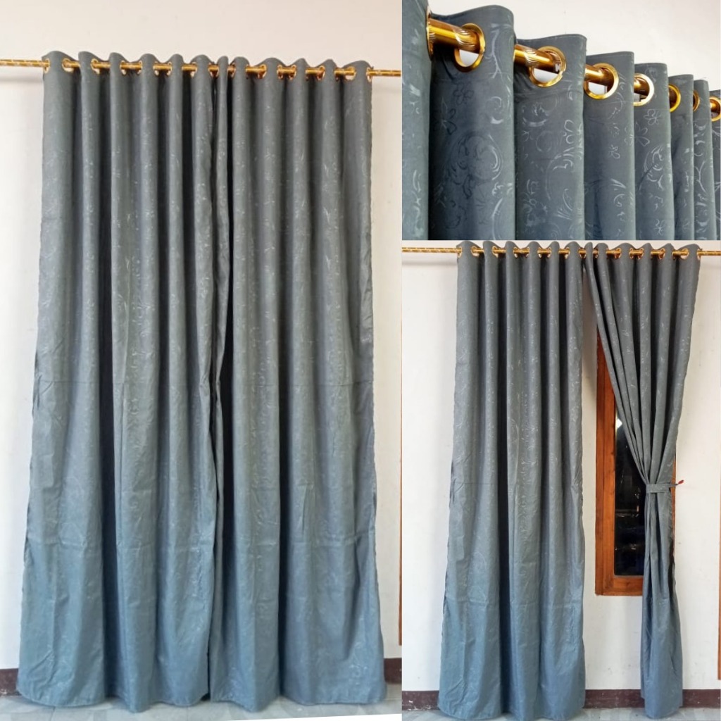 Tirai Pintu Gorden Jendela 3PCS Smokering 12 Ring – Motif Estetik Minimalis, Bahan Tebal Elegan