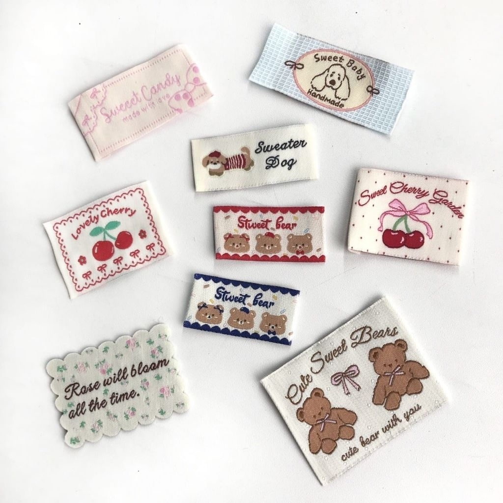 12PCS - LABEL BAJU MOTIF LUCU/LABEL BAJU WOVEN AESTHETIC MOTIF CUTE/TAG BAJU ANAK
