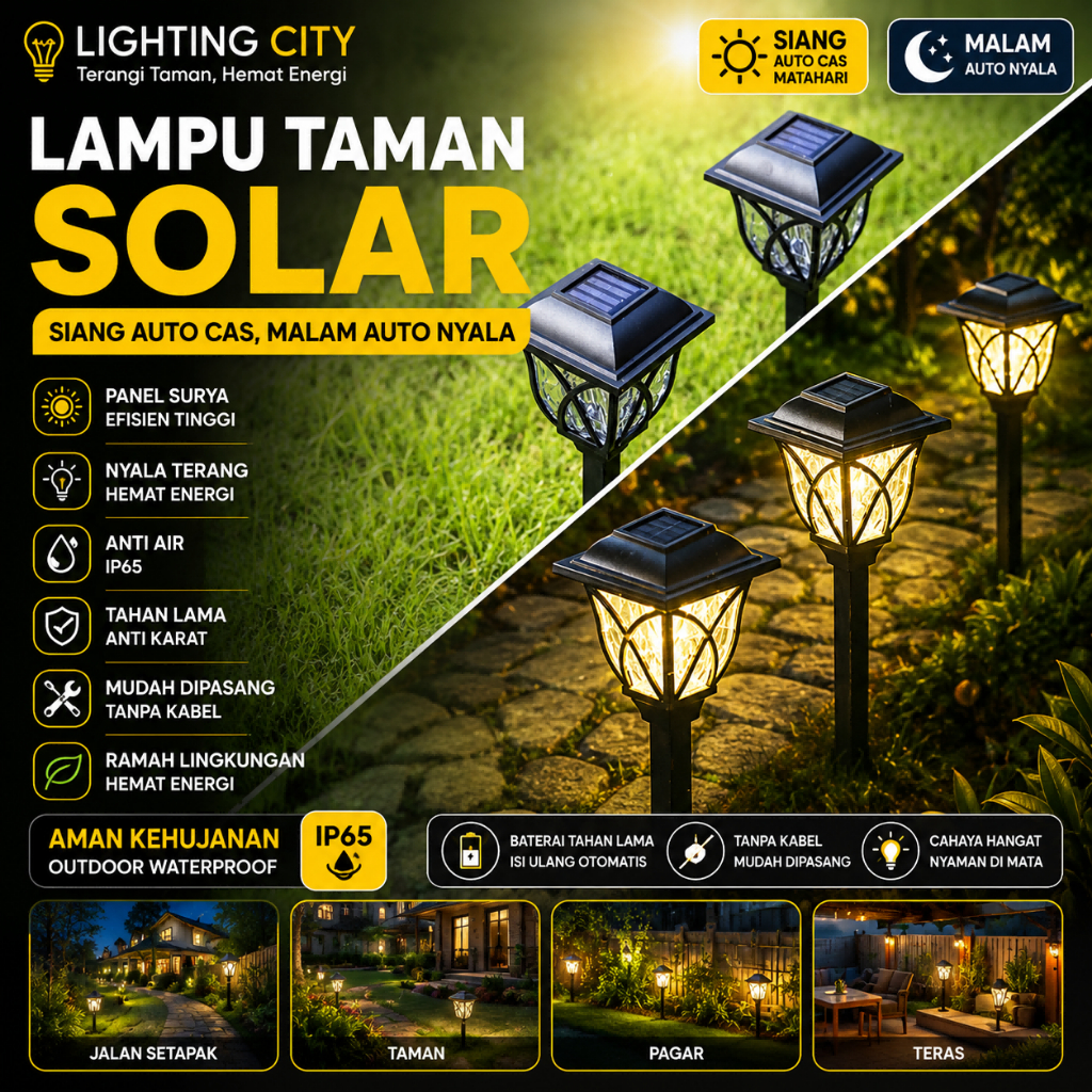 LAMPU TAMAN MINIMALIS SOLAR PANEL TENAGA SURYA