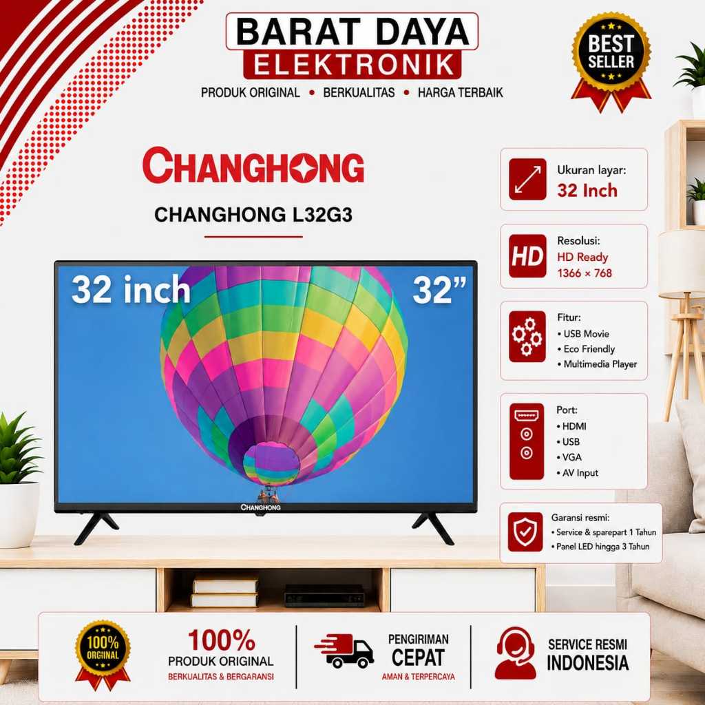 LED Changhong LED TV 32 Inch HD TV(Tipe L32G3) LED Murah Chang Hong 32