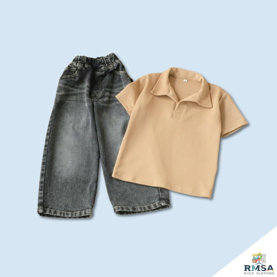 RMSA - Setelan Baju Anak Knit Polos dan Buggy Jeans Usia 1-7 Tahun