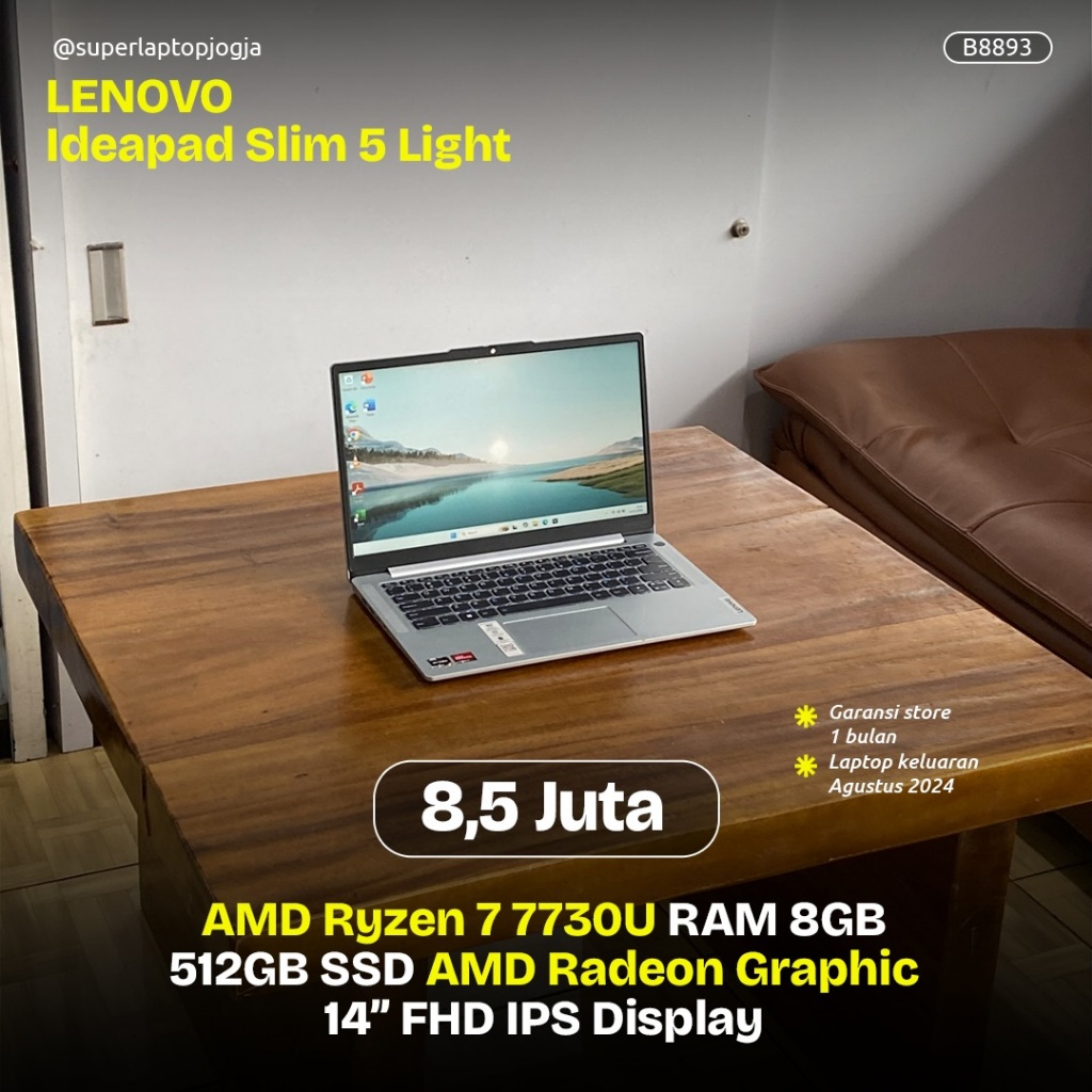 Lenovo Ideapad Slim 5 Light AMD Ryzen 7 7730U 8GB RAM 512GB SSD