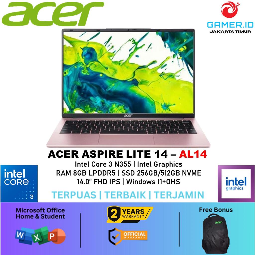 Acer Aspire Lite 14 Intel Core 3 N355 Ram 8GB Ssd 512GB Layar 14.0 Full HD WUXGA Windows 11 Home + O