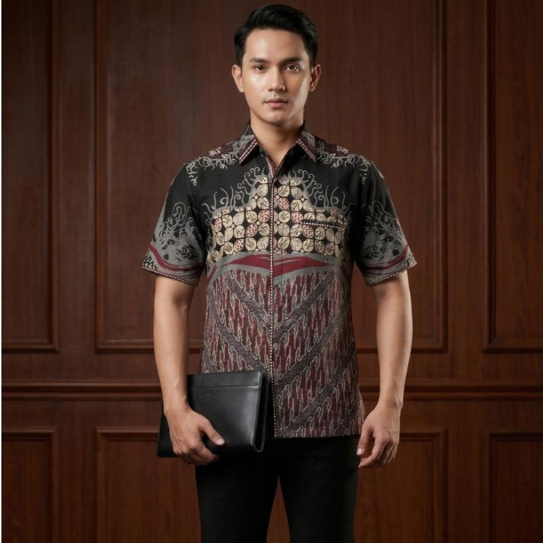 Kemeja Batik Pria Bordir Modern NARAWANGSA LP - Lengan Panjang Semi Jas Smock Premium Batik Cantieq