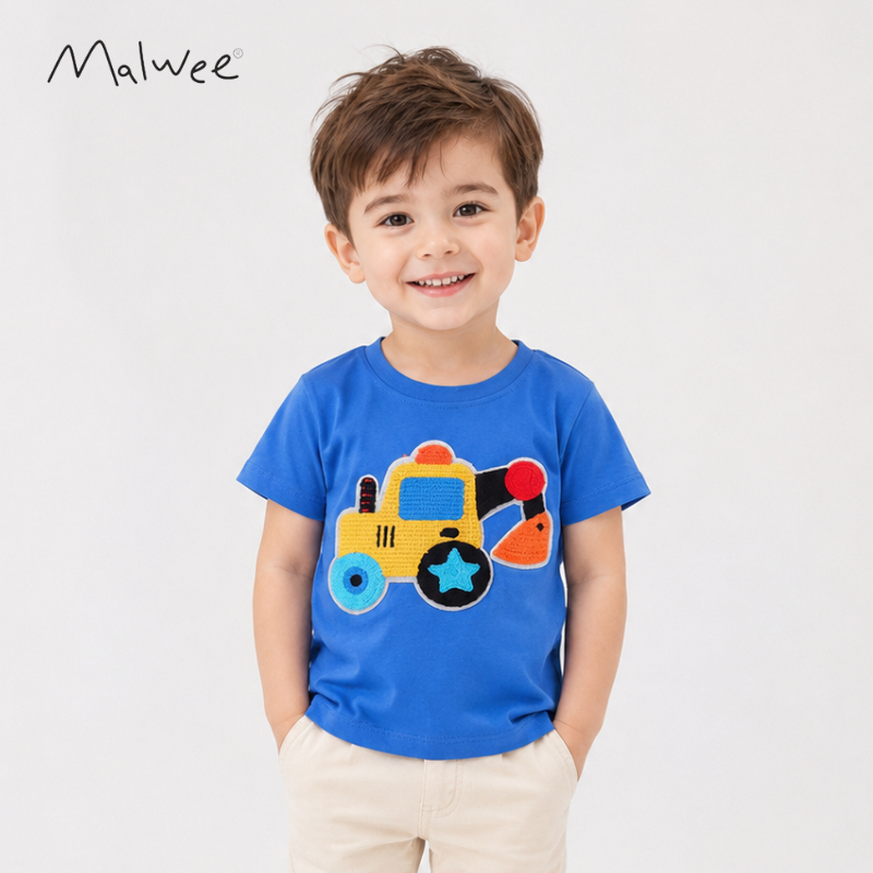 MALWEE Kaos Anak 1-7 tahun Baju Excavator Rajut T-shirt Cotton Premium Atasan Pendek Lakilaki Malwee
