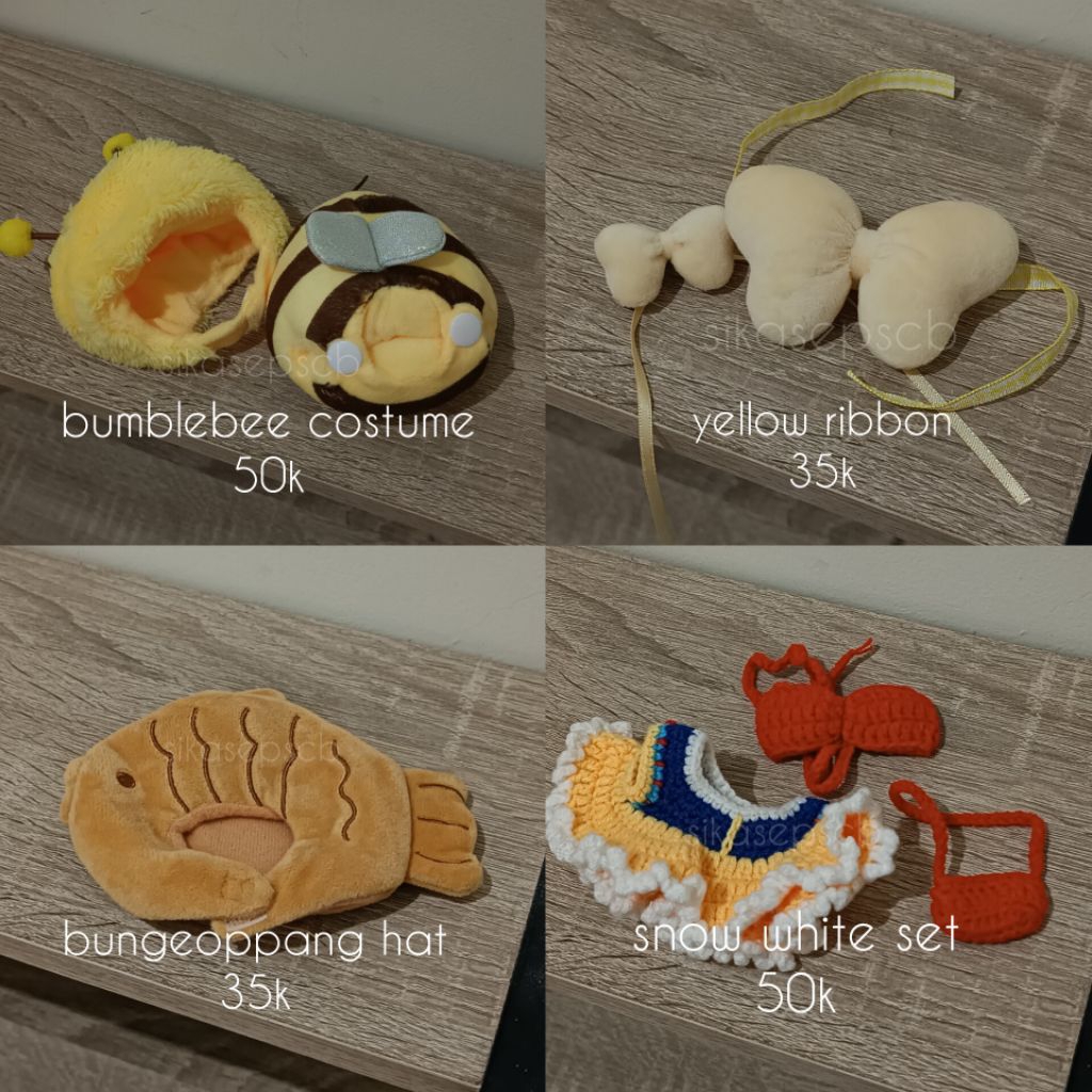 preloved baju doll clothes costume 10 cm skzoo snow white bungeoppang pita ribbon bow bee lebah bumb