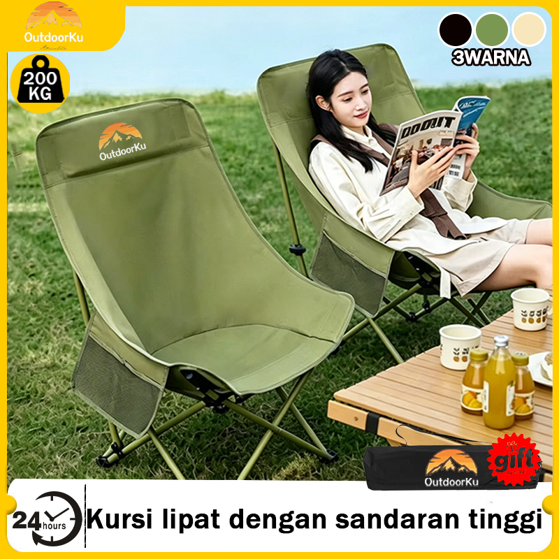 Outdoorku Kursi Lipat Sandaran Tahan 200KG Bahan Oxford Anti Air Gratis Tas 3 Warna Cocok untuk Dudu