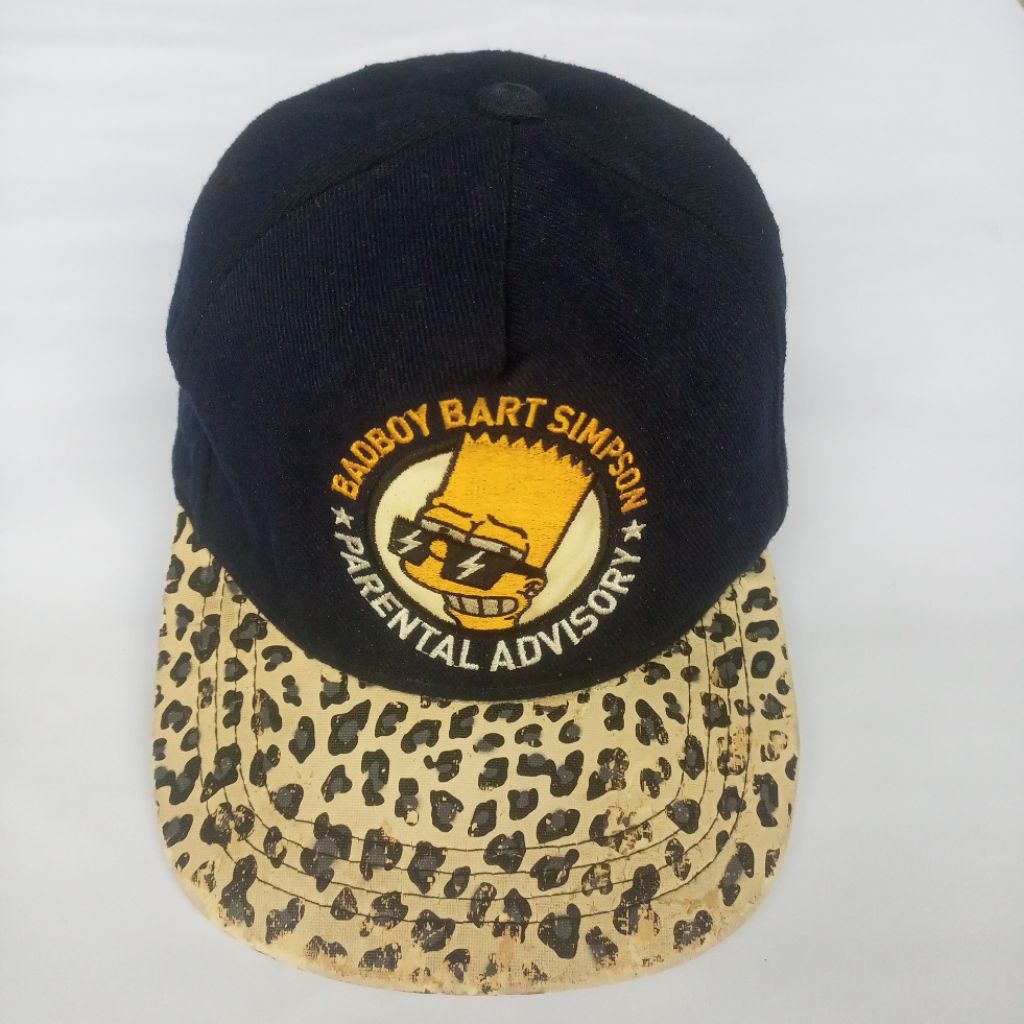 Topi Vintage 90s Bart Simpson Badboy Parental Advisory Leopard Brim Snapback Langka Kolektor
