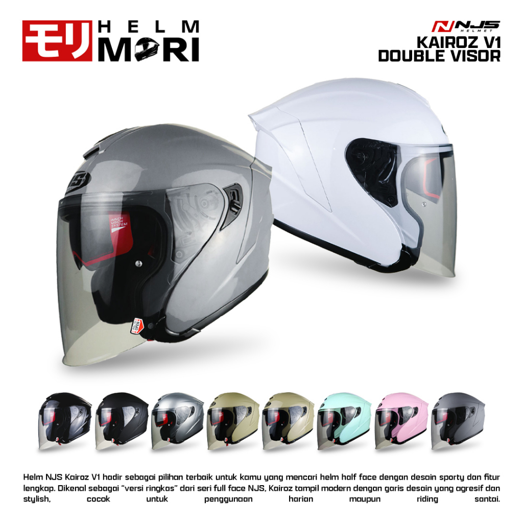 HELMMORI Helm NJS KAIROZ SOLID Double Visor Helm Half Face SNI