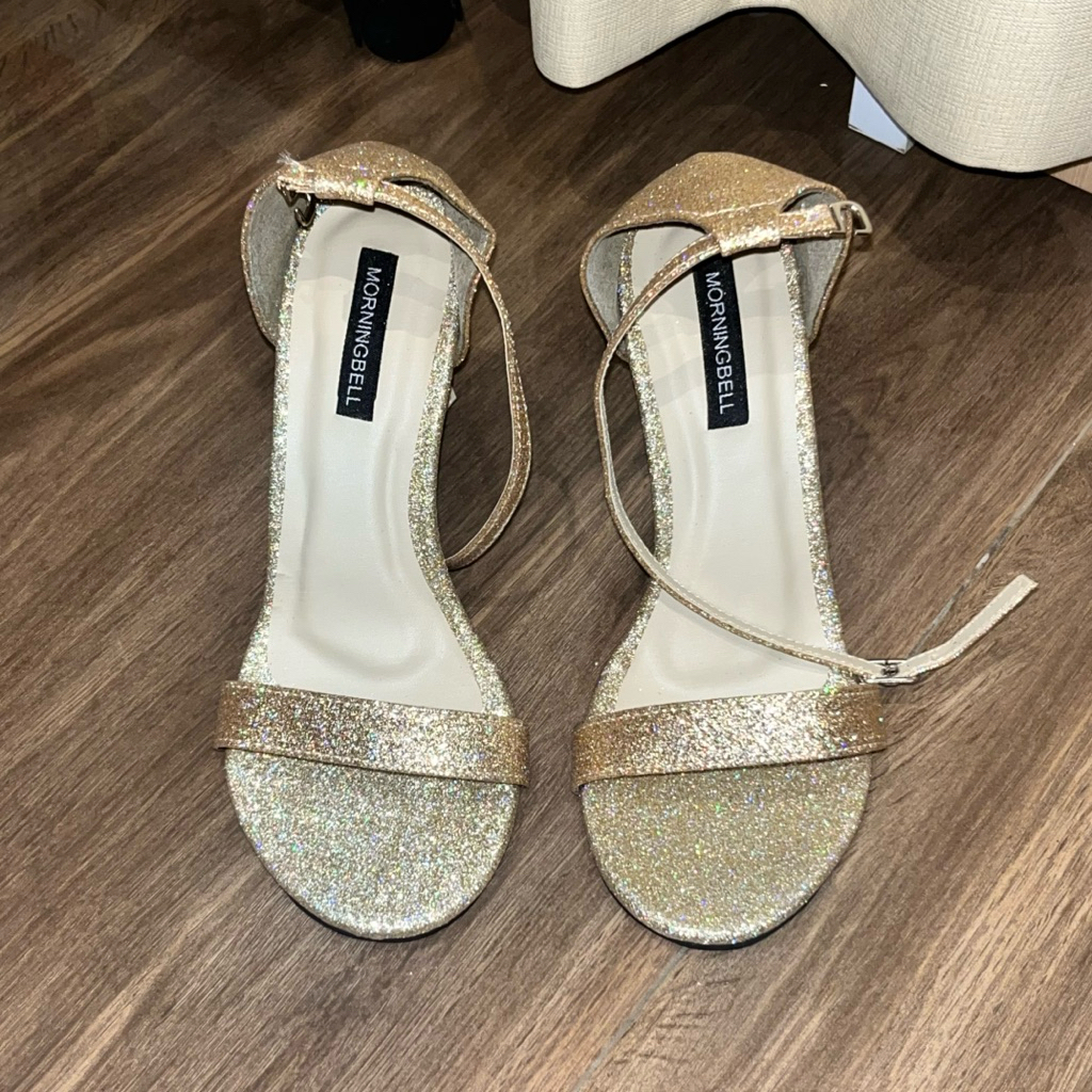PRELOVED STILL NEW [NO NEGO] morningbell high heels strap glitter gold 9cm