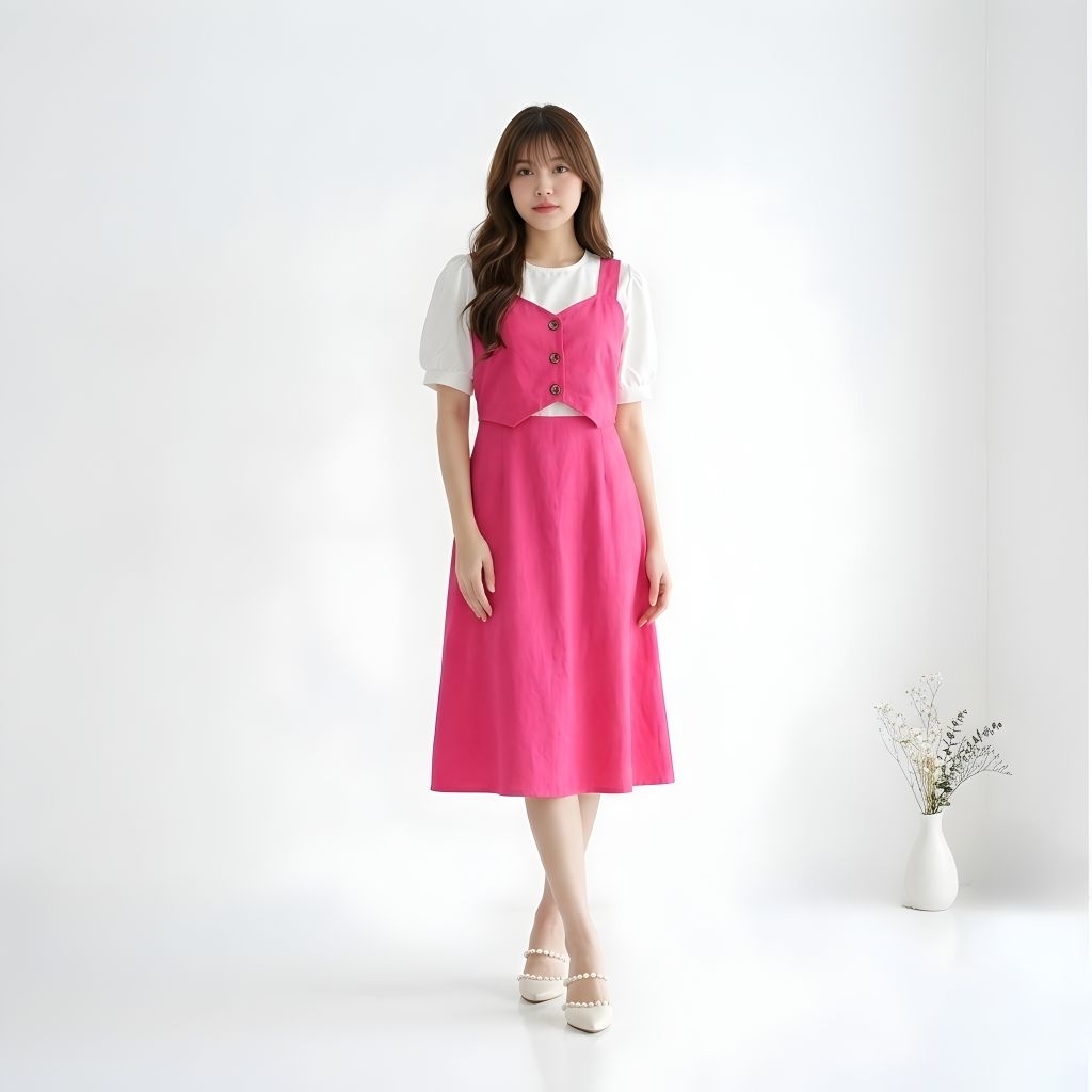 Dress Wanita Korea Simple Casual Gaun Wanita A-Line Veszy Dws Ft