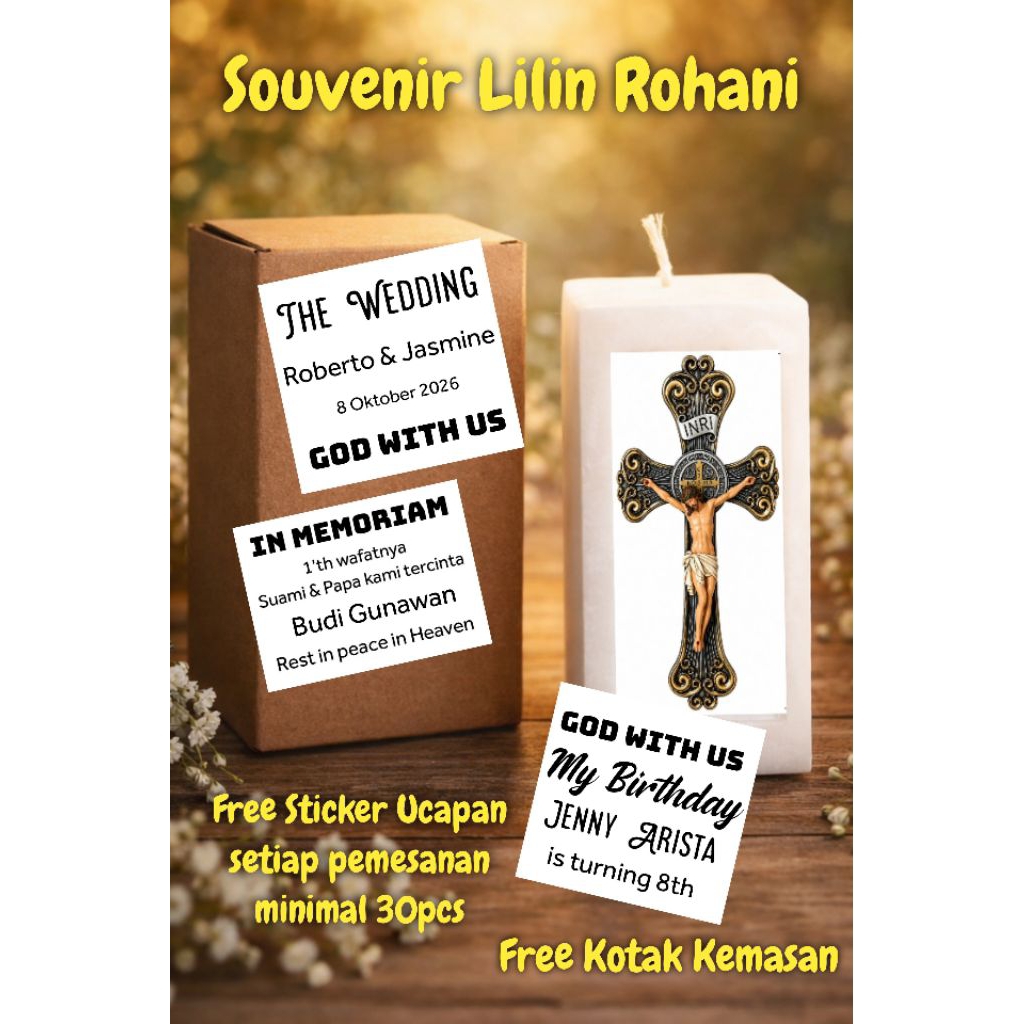 SOUVENIR SALIB LILIN TUHAN YESUS GAMBAR DOA ROHANI / Lilin Doa / Lilin Souvenir / Lilin Kristen Kato