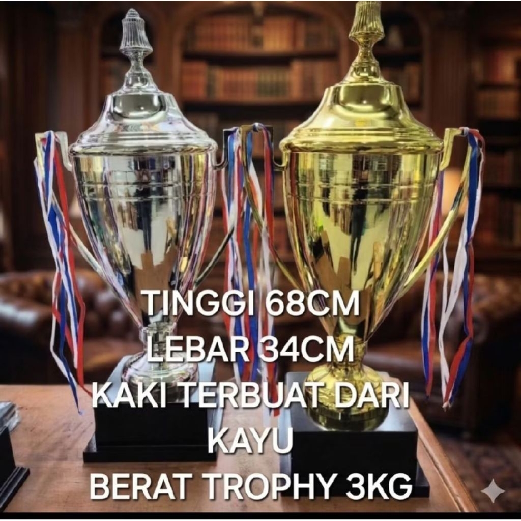 Trophy Piala Metal Kaki Kayu Bergilir Super Besar