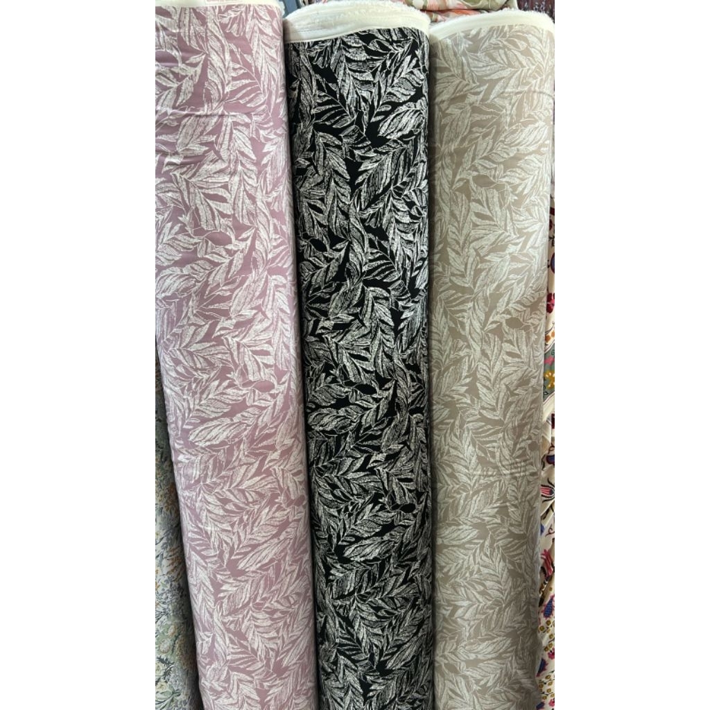 kain katun rayon viscose motif daun best seller terbaru