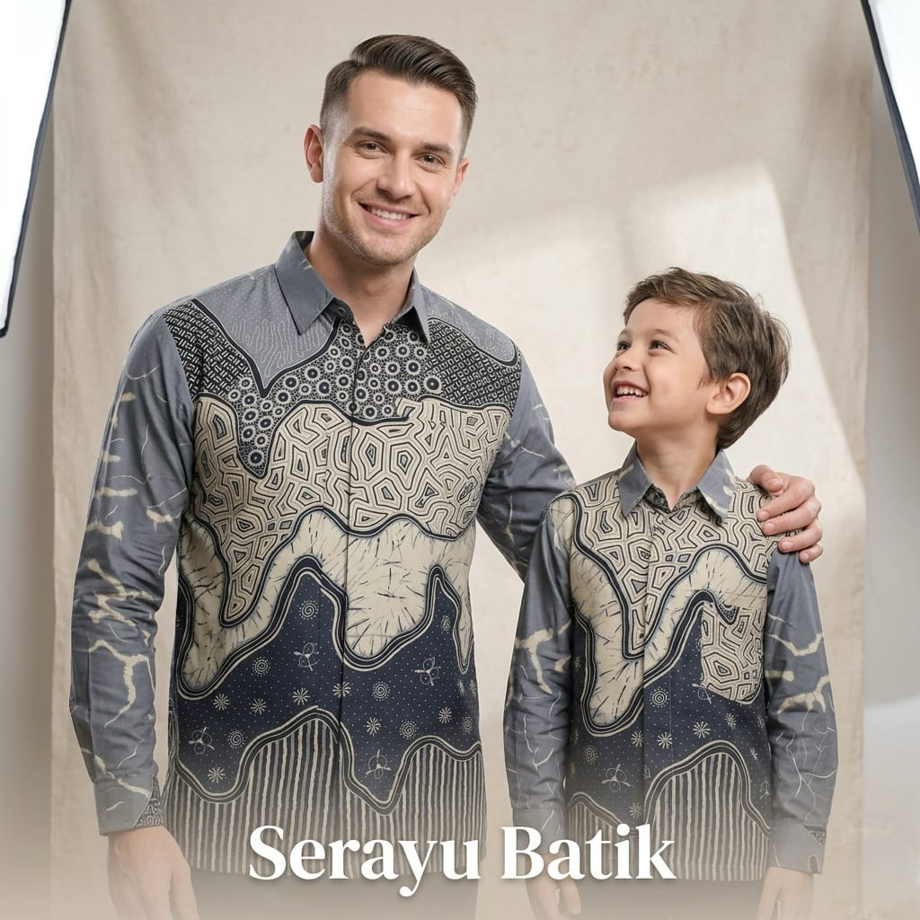 RAJA AMPAT ABU Batik Couple Bapak Dan Anak Laki Laki Premium Kemeja Batik Katun Solo Lengan Panjang 