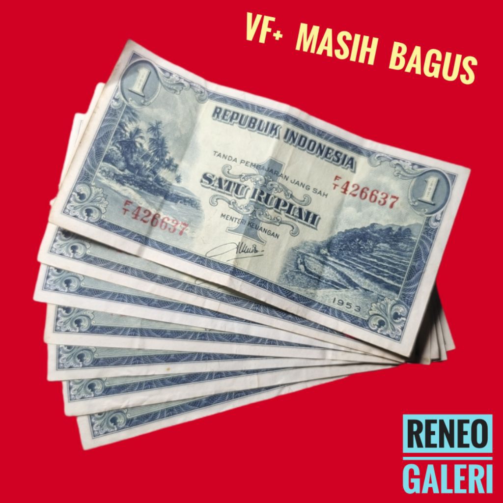 VF+ Asli 1 Rupiah Seri Pemandangan alam tahun 1951 1953 Rp uang kertas kuno duit jadul lawas lama an