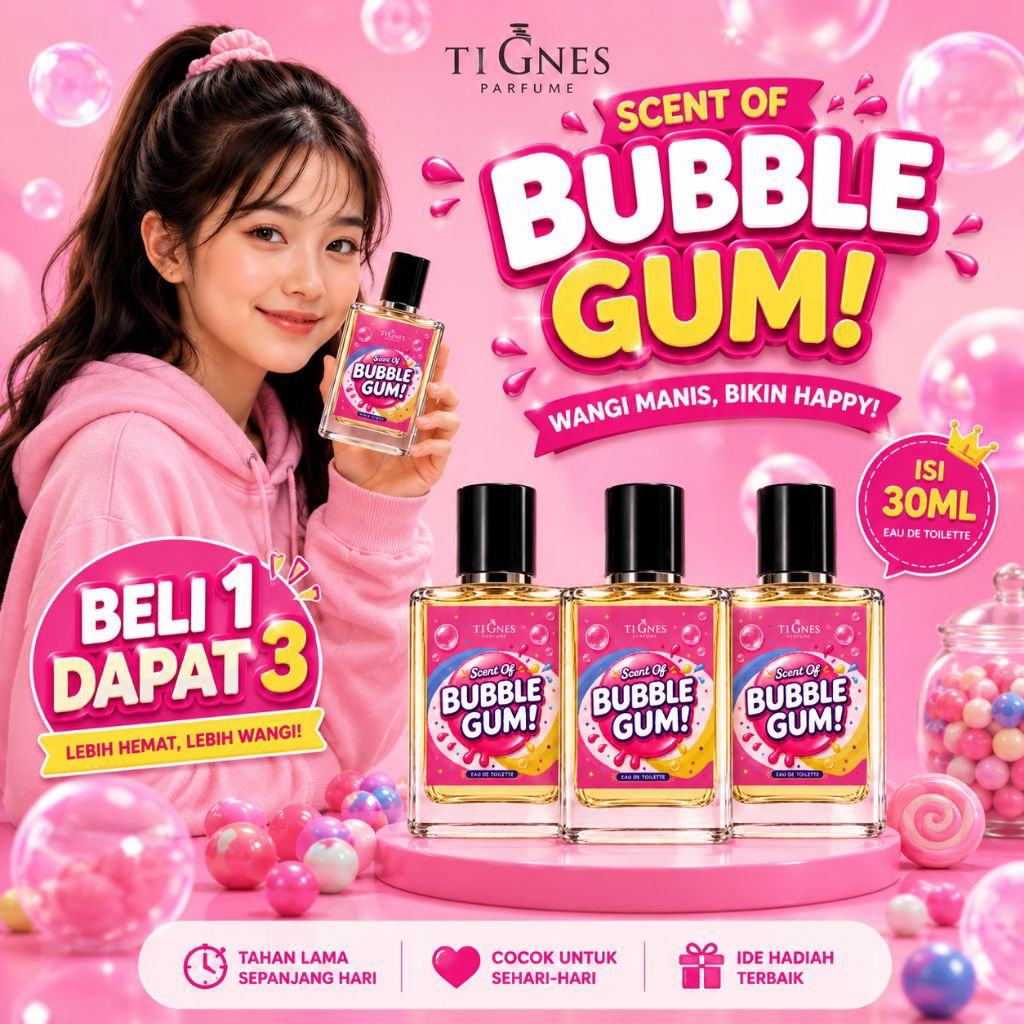 BELI 1 Dapat 3PCS parfum buble gume, perfume permen karet untuk pria dan wanita, remaja dan dewasa