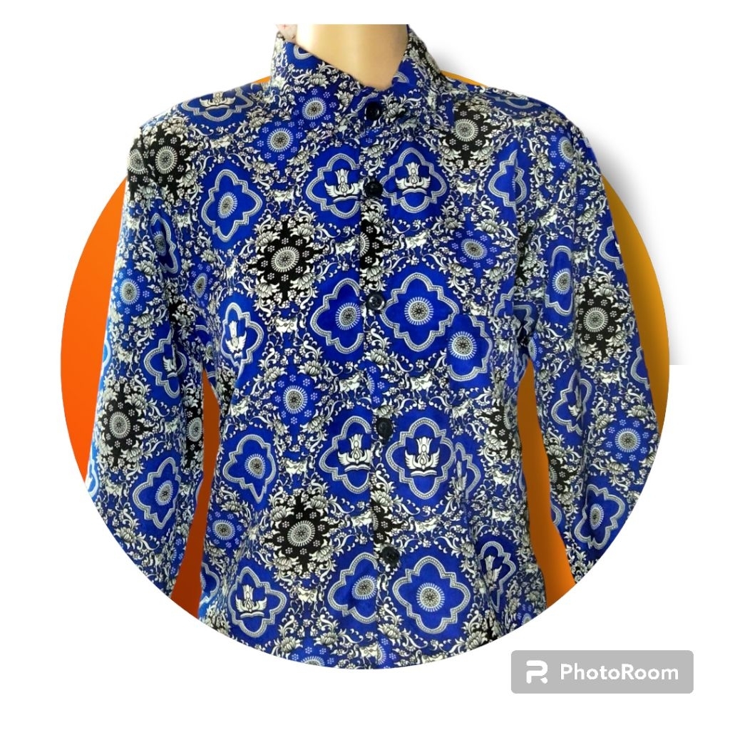 Seragam Batik SMP Motif Tunas Harapan Biru | Baju Batik Sekolah SMP Anak Abah