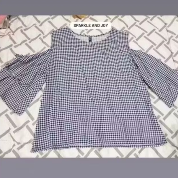 Baju Kaos Blus Wanita Kotak-kotak Off Shoulder BigJill  - Second Premium Things 98