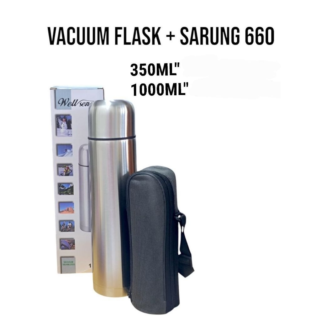 Termos Stainless Steel 1000ML - Tutup Gelas, Isi Panas/Dingin, Warna Silver