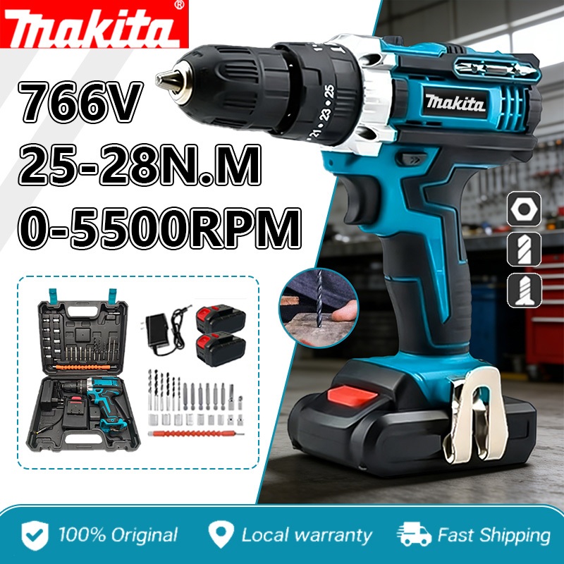 Bor Listrik 2Baterai Mesin Bor Cas 10mm Bor Listrik Murah Bor Tangan Baterai Besi Tembok Beton Kayu 
