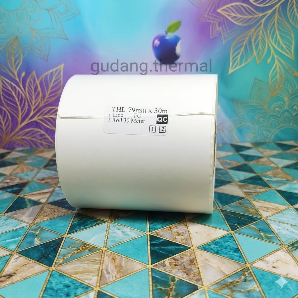 KERTAS LABEL ETIKET CONTINUOUS RESI LABEL STIKER BARCODE THERMAL 80MM x 30M