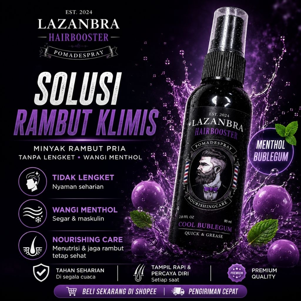 Minyak Rambut Pria | Rahasia Rambut berkilau, Lembut & Segar Seharian | LAZANBRA Menthol